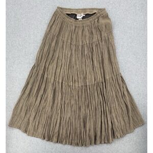 Vintage‎ On The Verge Crinkle Maxi Skirt Brown Textured Made USA Size L